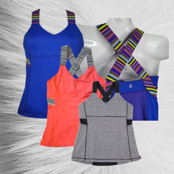 Cute Lululemon Tanks - Bundle & Save Blue Orange and Grey Stripe - Picture 1 of 7